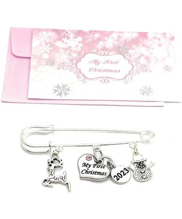 Baby Girl My First Christmas 2023 Keepsake Charms - Reindeer and Snowman with Pink Gift Bag and Card - Buy Online on GoSupps.com