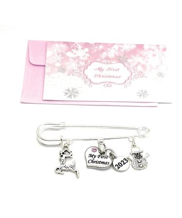 Baby Girl My First Christmas 2023 Baby Keepsake Charms with Gift Bag and Gift Card - Reindeer and Snowman