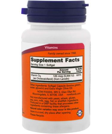 NOW Vitamin D-3 5000 IU 120 Softgels - Essential Immune Support - Buy Online on GoSupps.com