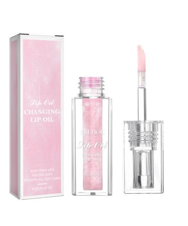 YUANLI Color Changing Lip Oil Magic Hydrating Glimmer Lip Gloss Balm Transparent Plumping Lip Oil Tinted for Long Lasting Moisturizing Non-sticky Fresh Texture Lip Oil - 1pcs Pink-1pcs