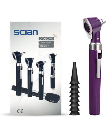 Scian Otoscope Kit - Ear Scope Otoscope with LED Light  3X Magnification  4 Speculum Tips Size  Mini Pocket Diagnostic Ear Care Tool for Kids Adult Pets Dogs Home Use (Purple)