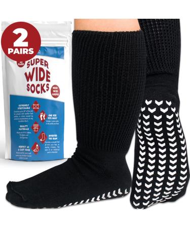 Extra Wide Socks For Swollen Feet, Wide Calf Socks, Diabetic Socks for Women, Hospital Socks for Men With Grips, Lymphedema Socks, Diabetic Socks for Men, Hospital Socks with Grips for Women Black