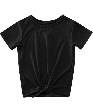 Girls Casual Button Front Tunic Top | Short Sleeve Knot Blouse | Kids T-Shirt | Size 6-7 Years | Color: Black - Buy Online on GoSupps.com