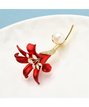 Pin Jewelry Gifts for Women Ladies Fashion Accessories Ladies Elegant Enamel Lily Brooch Cubic Zirconia Flower Party Banquet Brooch Brooches & Pins - Buy Online on GoSupps.com