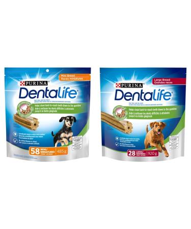 DentaLife Daily Oral Care Dental Dog Treats for Mini Breed Dogs - 58 ct Pouch & DentaLife Daily Oral Care Dental Dog Treats for Large Breed Dogs - 28 ct Pouch