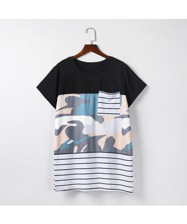 Summer Womens T-Shirt Pocket Loose Cut Female Short Sleeve Top Breathable for Dating Camouflage Medium - Buy Online on GoSupps.com