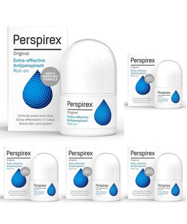 Perspirex Extra Strength Antiperspirant Roll on 20ml | Long Lasting Sweat Protection | ORIGINAL (Pack of 5) 20 ml (Pack of 5) Orginal