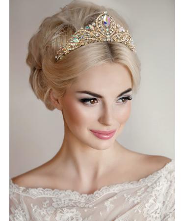 SweetV Gold Tiara Crown for Women Girls - Multicolor Crystal Pageant Crown Princess Diadem for Prom, Birthday Party, Halloween - AB Crystal-3 - Buy Online on GoSupps.com
