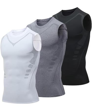 EXPECTSKY Ionic Shaping Vest Guys Men Chest Gynecomastia Compression Top to Build a Perfect Body 3pcs 3XL