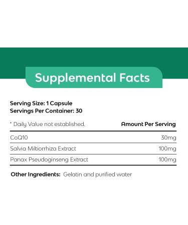 VigorHeart Natural Heart Supplement Pills with CoQ10 Salvia Miltiorrhiza & Panax Pseudoginseng - 30 Capsules for Optimal Heart Health - Buy Online on GoSupps.com