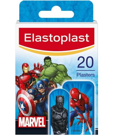 Elastoplast Marvel Plasters Assorted Sizes (20 Pieces) Coloured First Aid Plasters for Children Kid s Plasters with Marvel Superhero Designs Easy Removal Skin-Friendly Plasters