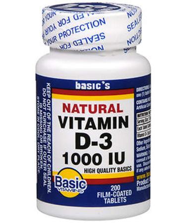 BASIC VITAMINS Vitamin D-3 1000 IU Film-Coated Tablets - 200 ct