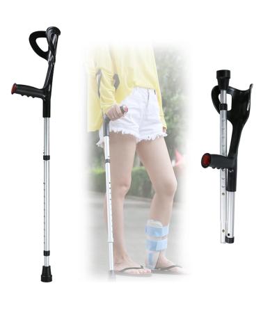Folding Forearm Crutches Adults Lightweight Adjustable Canes Ergonomic Design with Non-Slip Foot Cap Suitable for Height 140-190cm/4' 5''-6' 2'' (Color : Black Size : 1 Count) Anniversary Lucky Black 1 count
