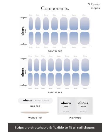 ohora Semi Cured Gel Nail Strips - N Flyway (Works with Any Nail Lamps) | Salon-Quality, Long Lasting, Easy to Apply & Remove - Includes Prep Pads, Nail File & Wooden Stick - Buy Online on GoSupps.com