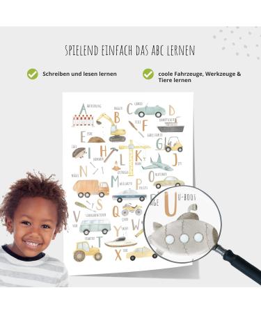Meinbaby123 DIN A2 ABC Vehicles Poster | Kids Learning Alphabet Decor | Premium Wall Art for Boys' Rooms - Buy Online on GoSupps.com
