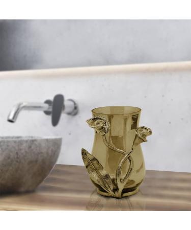 Brass and Glass Gold Bathroom Tumbler Cup - Elegant Toothbrush Holder from The Calla Lily Collection - Buy Online on GoSupps.com