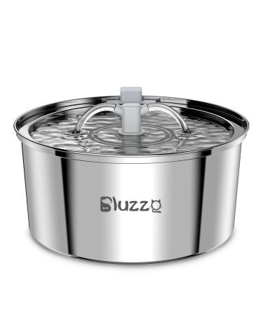 BLUZZO Cat Water Fountain Stainless Steel with Filter, 3.2L/108Oz Large Capacity Automatic Pet Water Fountain, Cat Dog Water Dispenser with Ultra-Quiet Pump for Multiple Pets, Dishwasher Safe ZP01