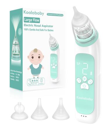 Koalababy Large Flow Electric Nasal Aspirator  2023 Newest Nose Sucker for Baby  Booger Sucker  Nose Cleaner for Toddlers with 3 Silicone Tips  3 Suction Levels  Music & Light Soothing Function  Green