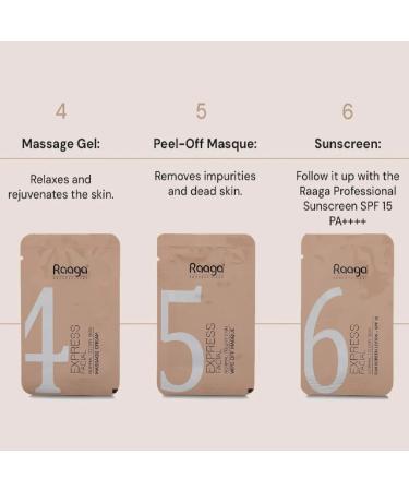 Raaga Professional Express Single Use Facial Kit | For Dry Dull Skin | 6-Step Skincare Set At Home | Cleanser Scrub Toner Massage Gel Face Mask & Sunscreen | 35g/1.23 Oz - Buy Online on GoSupps.com