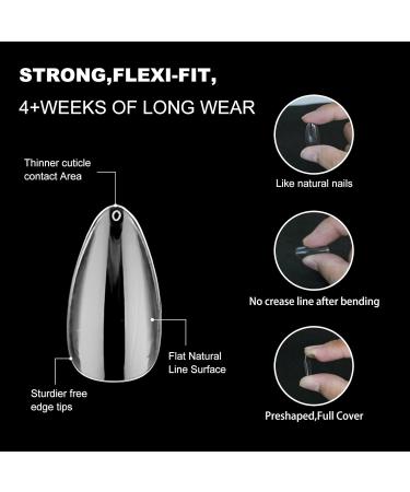 LoveOurHome 600pc Almond Nail Art Tips: Full Cover Clear Oval Stiletto Almond Fake Nails - Acrylic Soft Gel Extensions for Women, Teens, and Kids - Buy Online on GoSupps.com