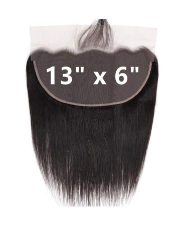 13x6 Lace Frontal Closure Human Hair With HD Transpare Lace Pre Plucked Natural Hair Line Straight Lace Frontal Only With Baby hair Brazilian Virgin Human Hair Frontal Closure With Bangs 10 Inch Straight