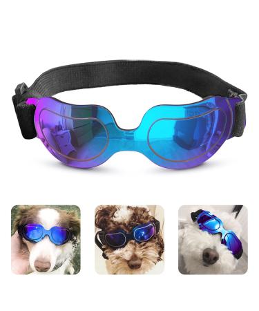 PEDOMUS Dog Sunglasses Small Dog Goggles Doggles Dog Glasses for Small Dogs Adjustable Band Blue
