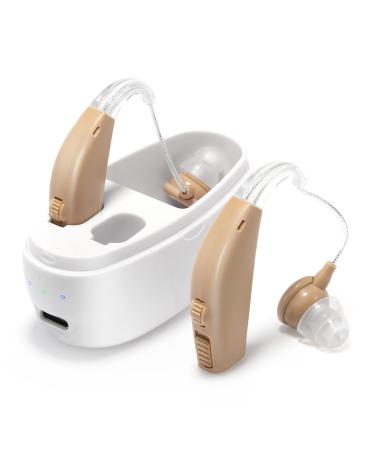 Hearing Aids for Seniors-Rechargeable with Noise Canceling Hearing Amplifier for Adults Sound Amplification for Hearing Loss Personal Sound Assist Devices with Charging Case (1 Pair) Gifts for family