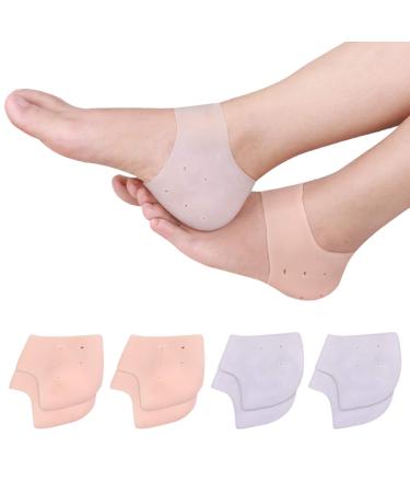 Silicone Heel Protectors (4 Pairs) Cushions for Cracked Heel- Heel Cups Heel Cover for Heel Repair Plantar Fasciitis  Spurs Soft Cushion Support - Protective Insert Sleeve