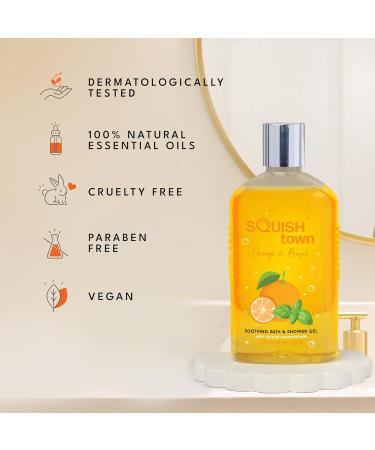 Squish Town Orange & Basil Bath & Shower Gel - Luxury Aromatherapy Body Wash for Men & Women - Natural Essential Oils - 250ml - Buy Online on GoSupps.com
