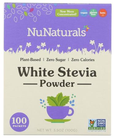 NuNaturals - NuStevia White Stevia Powder - 100 Packets - Pack of 4 Boxes
