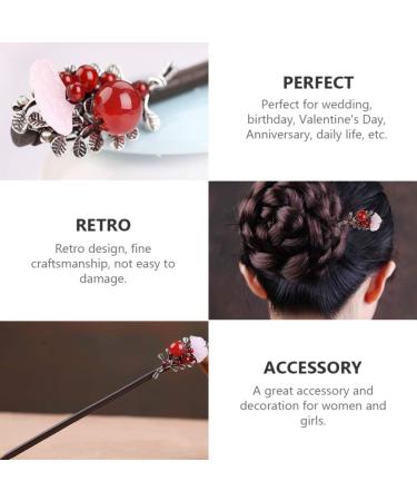 FRCOLOR Chinese Hair Stick Flower Hair Chopsticks Red Agate Vintage Hairpin Chignon Pin Hair Styling Hair Making Accessories for Women Wedding Hanfu Cheongsam - Buy Online on GoSupps.com