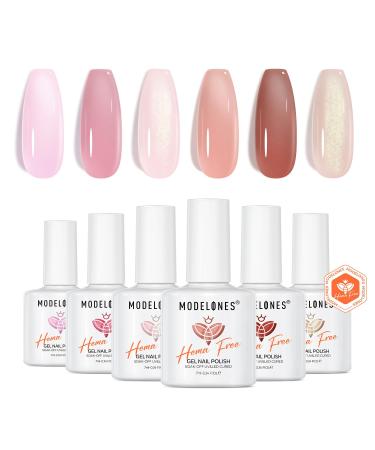 Modelones Hema Free Gel Nail Polish 6 Colors Nude Pink Jelly Gel Polish Neutral Nail Gel Polish Summer Shimmery Glitter Translucent Nail Art Gel Soak off Manicure DIY Salon for Girls Women Jelly Nude Pink