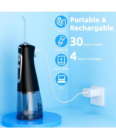 Portable Water Flosser Cordless 300ML Oral Irrigator with 5 Modes 6 Tips IPX7 Waterproof & USB Rechargeable for Home & Travel Black - Buy Online on GoSupps.com