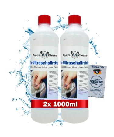 Pandaclean cleaning agents for ultrasound devices - 2x 1l concentrate for glasses dental products gold coins glass watches (waterproof) and much more.(2000ml) 1 L (2 -person pack)