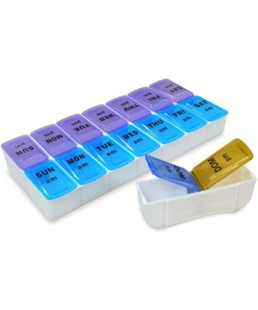 14 Compartments Pill Organizer Box - Weekly AM/PM Classic Pill Planner Purple & Blue - Order Internationally - Buy Online on GoSupps.com