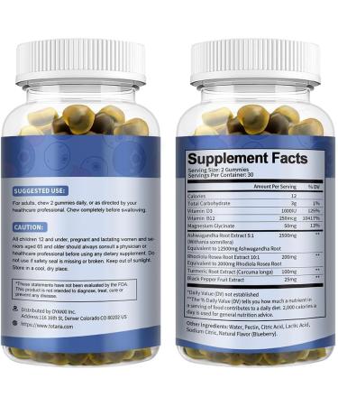 (2 Packs) Sugar Free Ashwagandha Filled Gummies w/Vitamin D3 Magnesium Glycinate Rhodiola Ultra Strength Ashwa Root Supplements for Women & Wen for Relaxation Energy Cortisol Gummies 60 Count (Pack of 2) - Buy Online on GoSupps.com