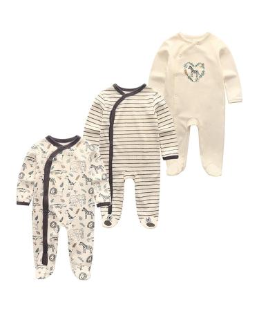 Unisex Baby Cotton Pajamas Newborn Baby Clothes Footed Bodysuit Sleep and Play Boys and Girls (COLOR3 0-3 Months)