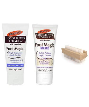 Palmers Foot Magic Cocoa Butter Set | Palmers Cocoa Butter Formula Foot Magic 60g | Palmers Cocoa Butter Formula Foot Magic Scrub 60g | Two-Sided Wooden Foot Hand Nail Cleaning Scrubbing Brush