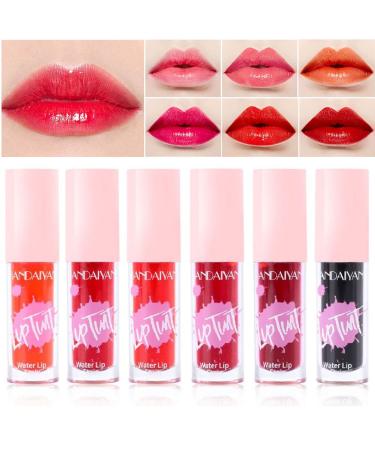 6 Colors Lip Tint Stain Set  Korean Lip Tint Stain Hydrating Lip Gloss Long Lasting Non Fading Water Lip Dye Non Stick Cup  Matte Liquid Lipstick for Lip & Cheek Tint  High Pigment  Vivid Color Set C