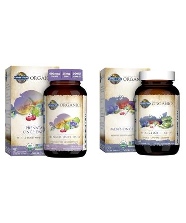 Garden of Life Organics Prenatal Vitamin Folate Energy Healthy Fetal Development & Men's Once Daily Whole Food Multivitamin Tablets