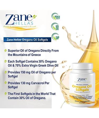 Zane Hellas Oregano Oil Softgels - 130mg Carvacrol, 150mg Oregano Oil, 30% Greek Essential Oil - 60 Softgels - Buy Online on GoSupps.com