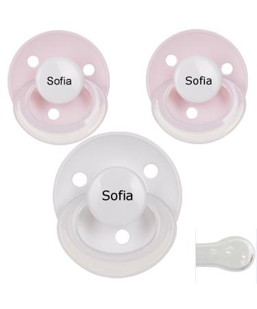 BabyNova pacifier with name round silicone (pack of 3) (2x pink + 1x white)