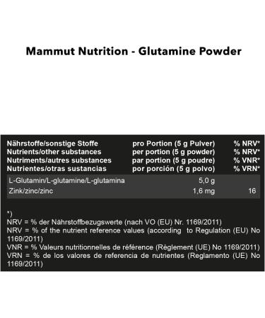 Mammut Glutamine Powder with L-Glutamine & Zinc - 550g | Premium Recovery Supplement for Muscle Support | Buy Online Internationally - Buy Online on GoSupps.com