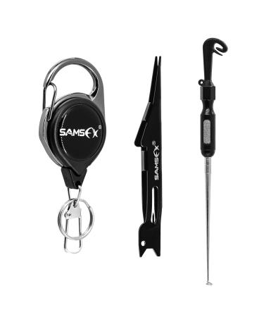 SAMSFX Fly Fishing Knot Tying Tool for Hooks, Lures and Lines, Quick Loop Tyer, Zinger Retractors Combo 4