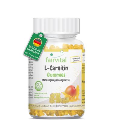 Fairvital | Gommes L-carnitine - 60 pi ces - 1000mg par jour - Saveur mangue - Hautement dos es - 100% v g taliennes + sans sucre - Qualit contr l e et hautement dos es - Fabriqu e en allemagne