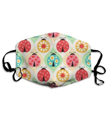 Ladybugs Cartoon Pattern Washable Reusable Mask Cotton Anti Dust Half Face Mouth Mask For Kids Teens Men Women With Adjustable Ear Loops