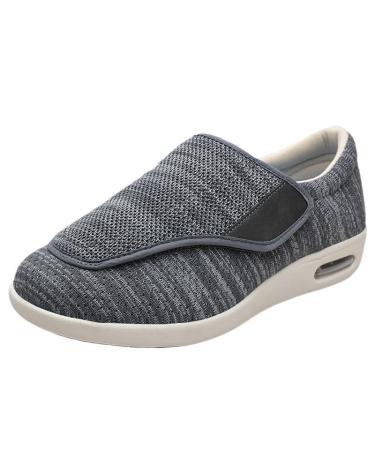 Men's Extra Wide Air Cushion Walking Sneakers with Fully Adjustable Closures Diabetic Edema Shoes for Elderly Outdoor Edema Swollen Feet Arthritis 5 Dark Grey Blended Yarn