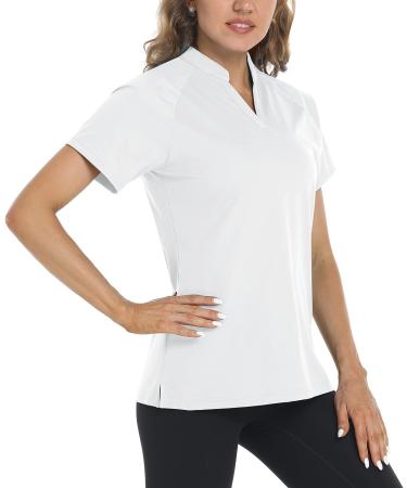 TACVASEN Women's V Neck Golf Polo Shirt - White, Medium | UPF 50+ Sun Protection - Buy Online on GoSupps.com