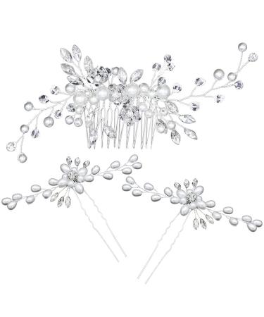 Tucireat hair jewelry wedding 3 pieces bride hair jewelry bridal jewelry hair hair accessories bride silver hair jewelry communion hair jewelry flower hairpins pearl hair clip for wedding communion