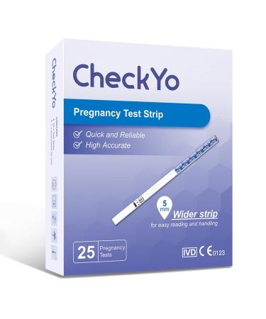 25 Pack CheckYo Pregnancy Test Strips: High Accuracy hCG Pregnancy Test Kits for Women at Home Early Detection Easy & Fast Results-Individually Wrapped Strips